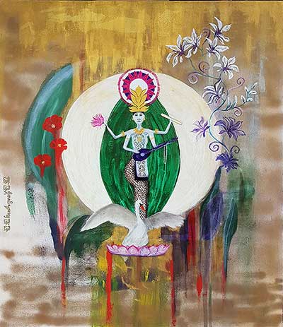 Acrylics on canvas, Devi Sarasvati by Sabine H. Engert