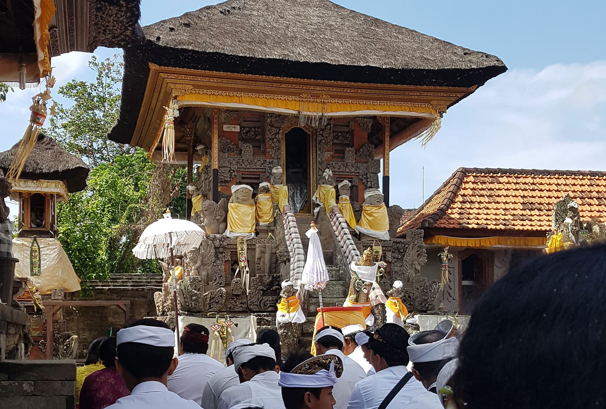 Der Tempel Pura Dalam im Dorf Bona, Gianyar, Bali am Feiertag Galungang