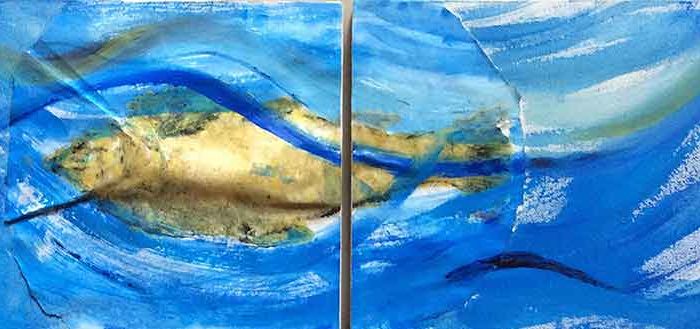 Painting Dyptichon Death Mask of the Fish by Sabine Engert